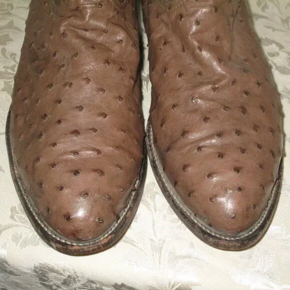 SIZE 13 TAN SADDLE TONY LAMA FULL QUILL OSTRICH COWBOY/WESTERN BROWN BOOTS - Picture 4 of 9